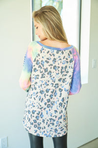 Distressed Sleeve Leopard Print Top - Tie Dye