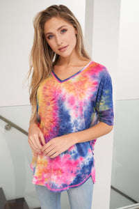 Tie Dye V-Neck Knit Top