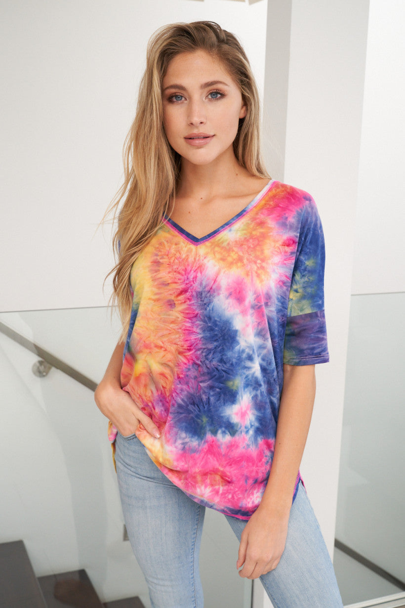 Tie Dye V-Neck Knit Top