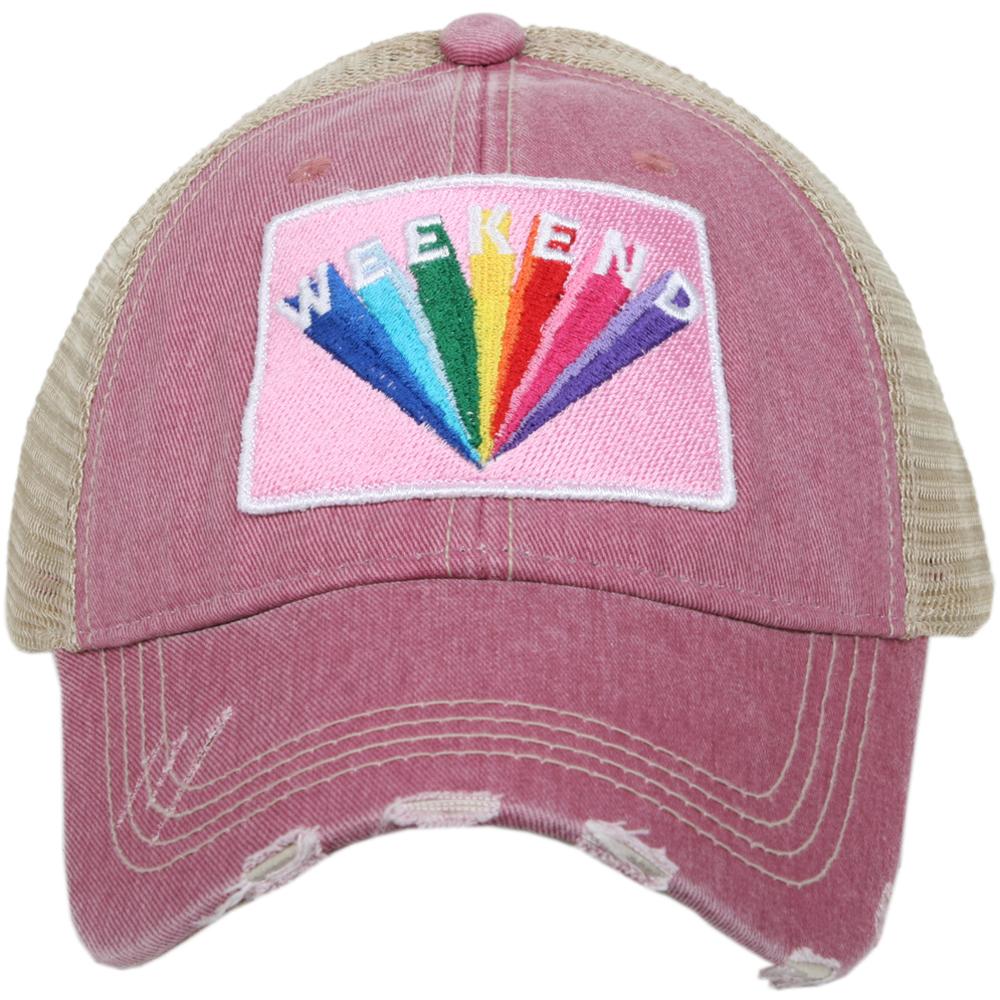 'Weekend' Distressed Trucker Hat - Mauve