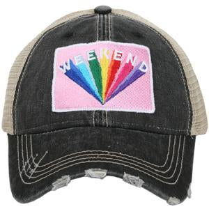 'Weekend' Distressed Trucker Hat - Black