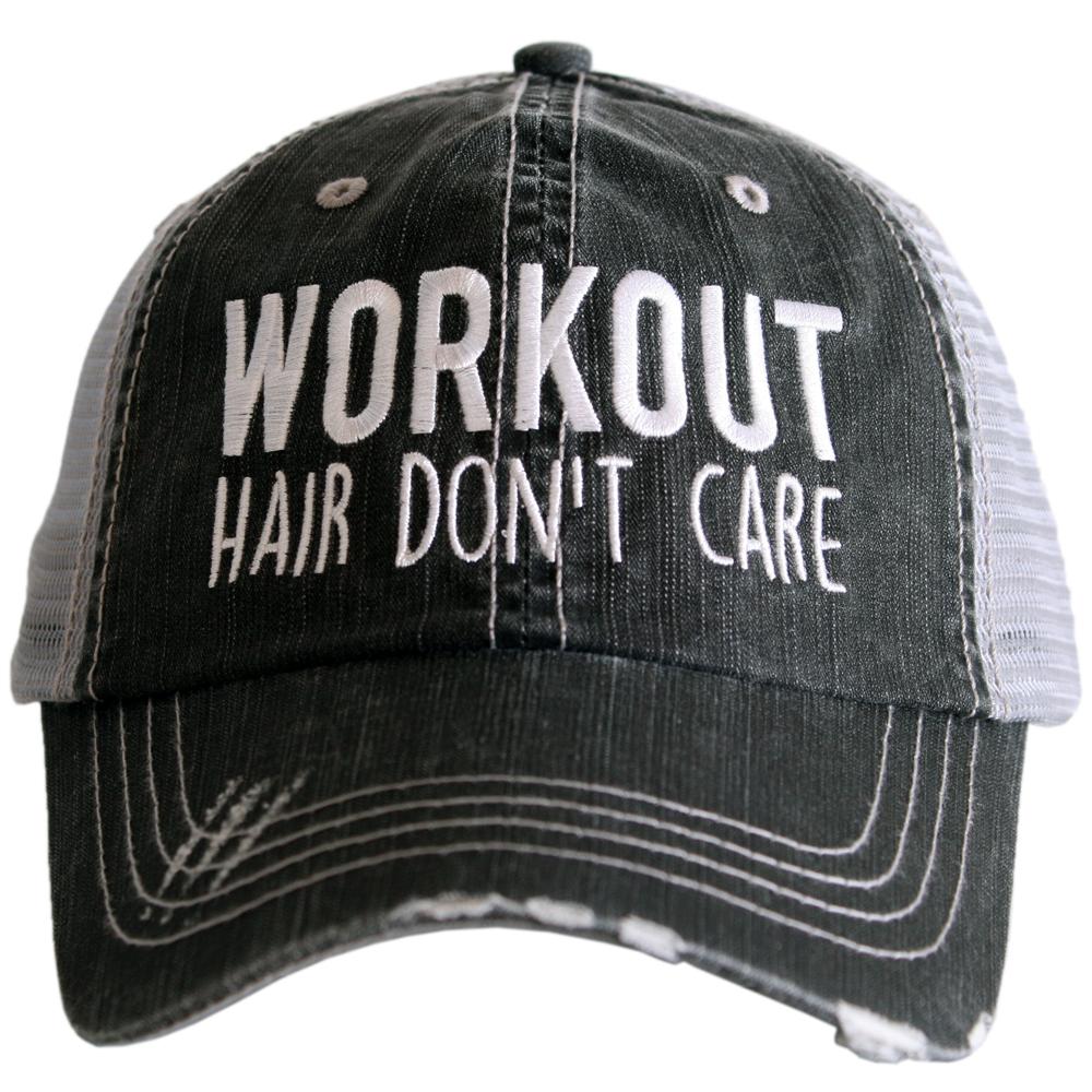 'Workout Hair Don't Care' Distressed Trucker Hat - Gray